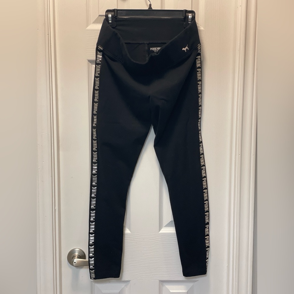 PINK Victoria's Secret Black Leggings with White Logo